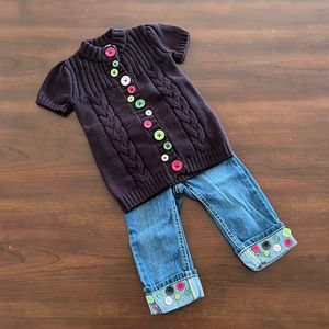 Gymboree girl’s sweater and jean set with adorable button accents